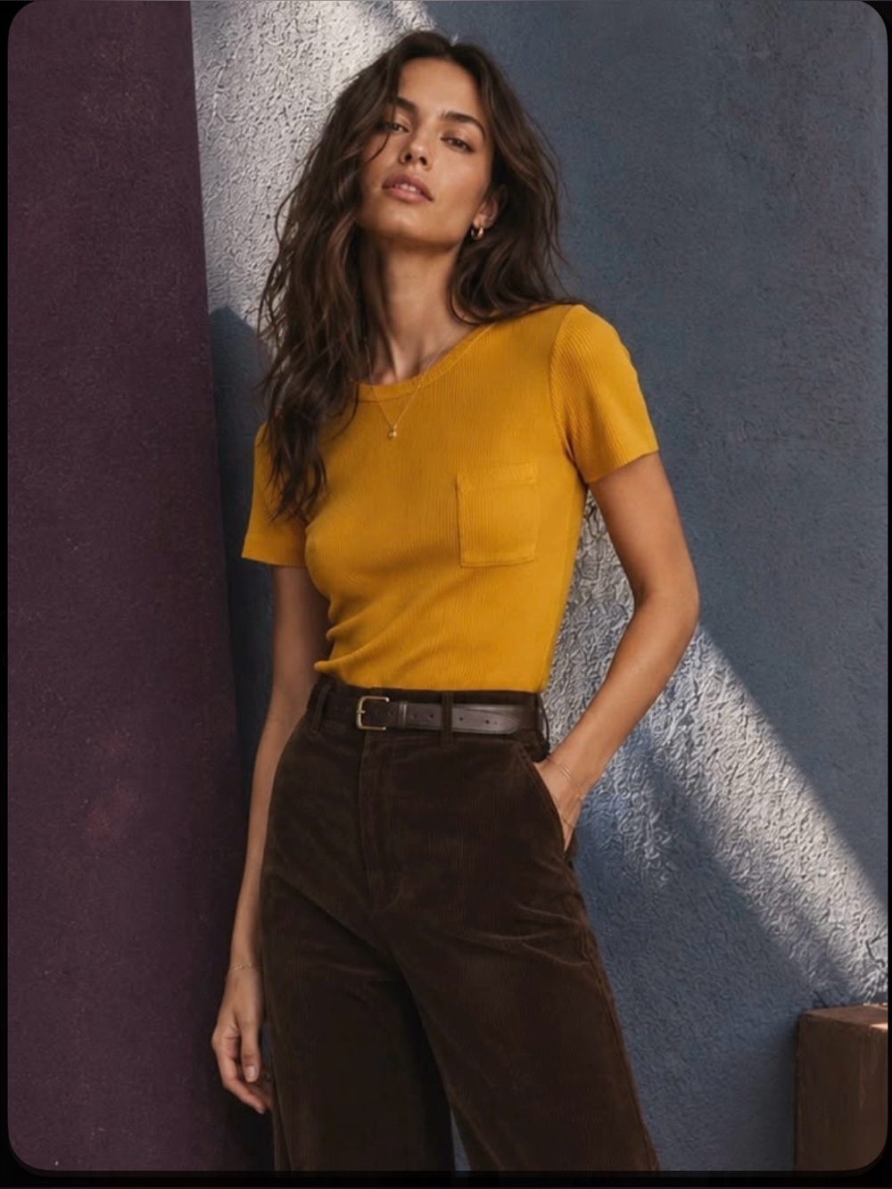 Mustard Short-Sleeve Knit Top